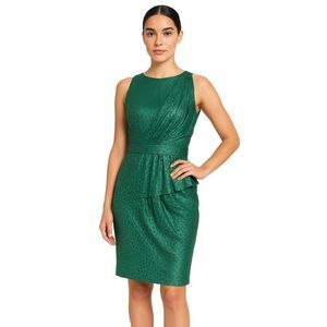 Cynthia Steffe Womens Ricki Forest Metallic Green Leopard Draped Dress Peplum 4